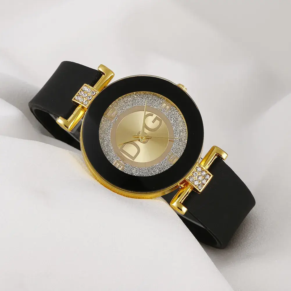 Red Silicone Quartz Watch for Women with Diamond Details - Image 5