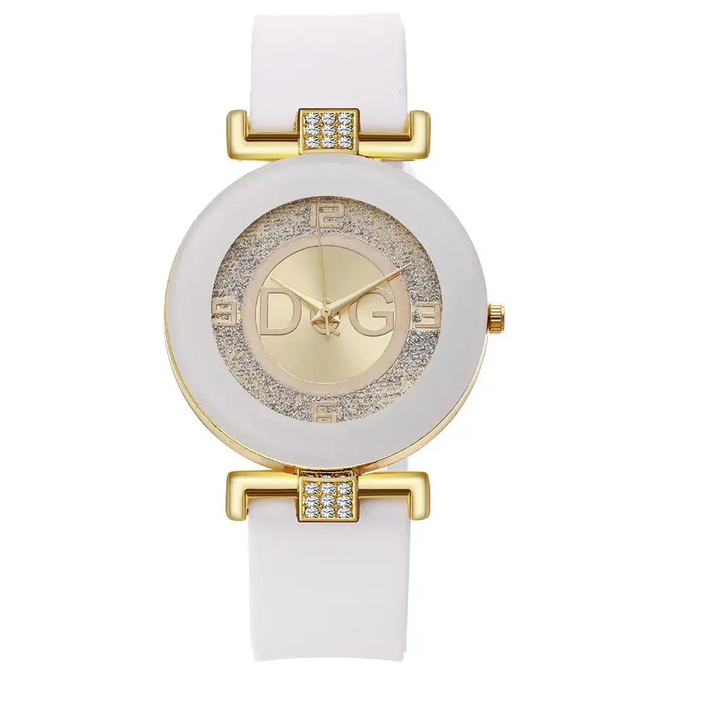 Red Silicone Quartz Watch for Women with Diamond Details - Image 2