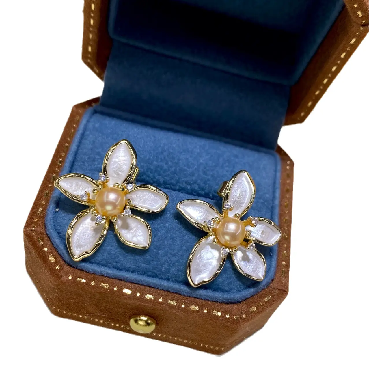 Freshwater Gold Pearl Flower Earrings for Women - Image 5