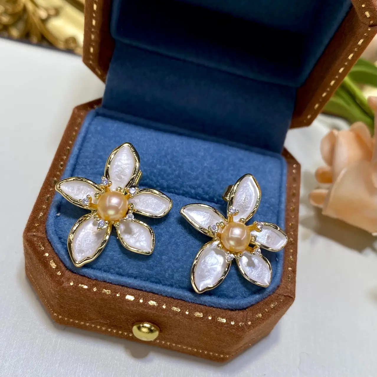 Freshwater Gold Pearl Flower Earrings for Women — feature 8