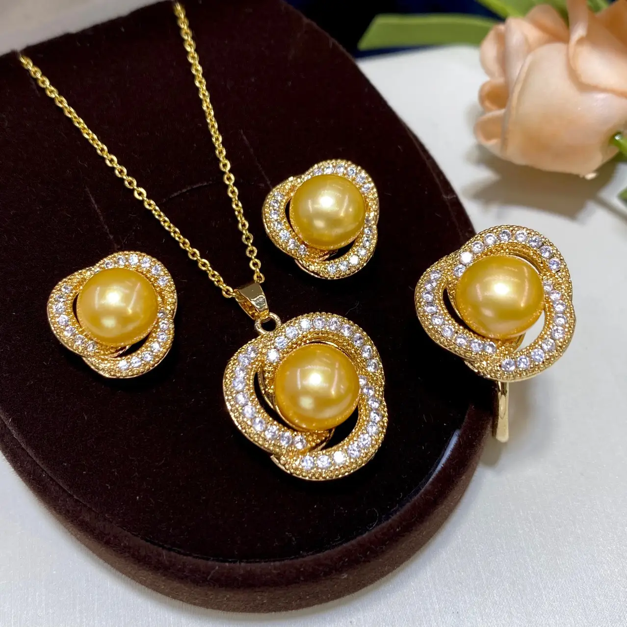 Freshwater Pearl Set Women's 3-Piece Sterling Silver Earrings Ring Necklace - Image 5