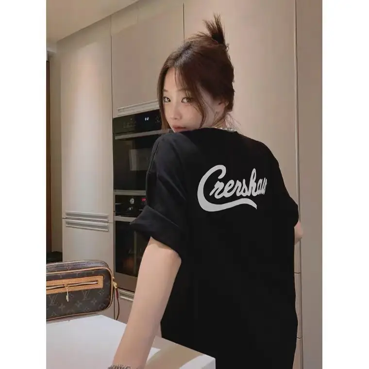 Pure Cotton Korean Style Loose Women's Clothing Fashion Wear Short Sleeve Top Mid-length Chic Design Sense Letter T-shirt Women's Trendy