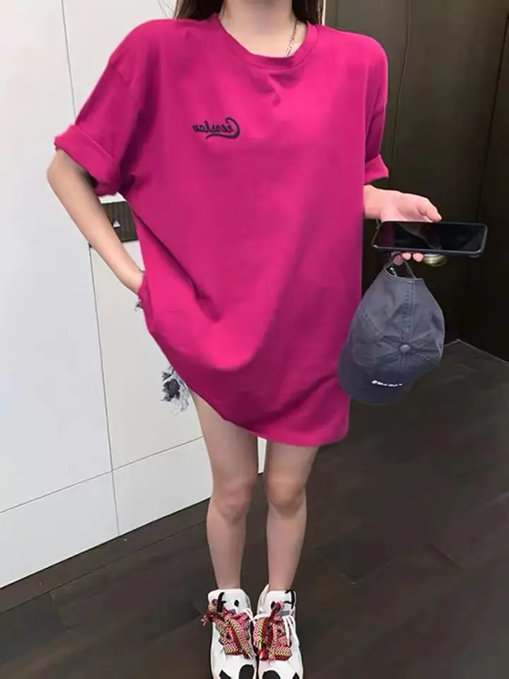 Pure Cotton Korean Style Loose Women's Clothing Fashion Wear Short Sleeve Top Mid-length Chic Design Sense Letter T-shirt Women's Trendy — feature 3
