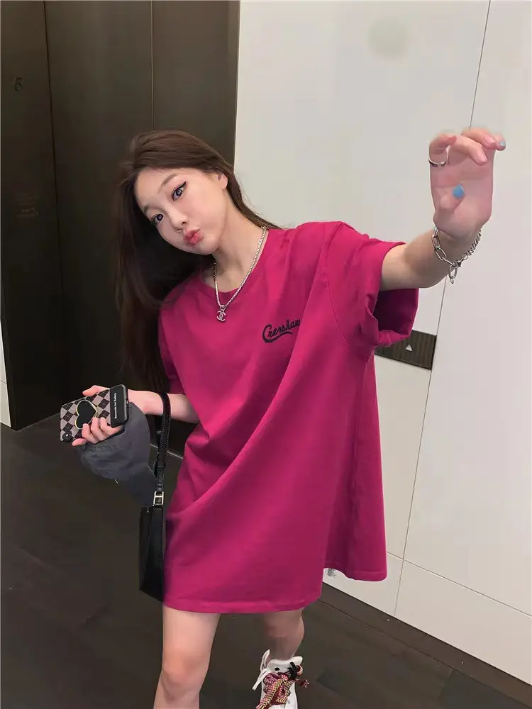 Pure Cotton Korean Style Loose Women's Clothing Fashion Wear Short Sleeve Top Mid-length Chic Design Sense Letter T-shirt Women's Trendy — feature 4