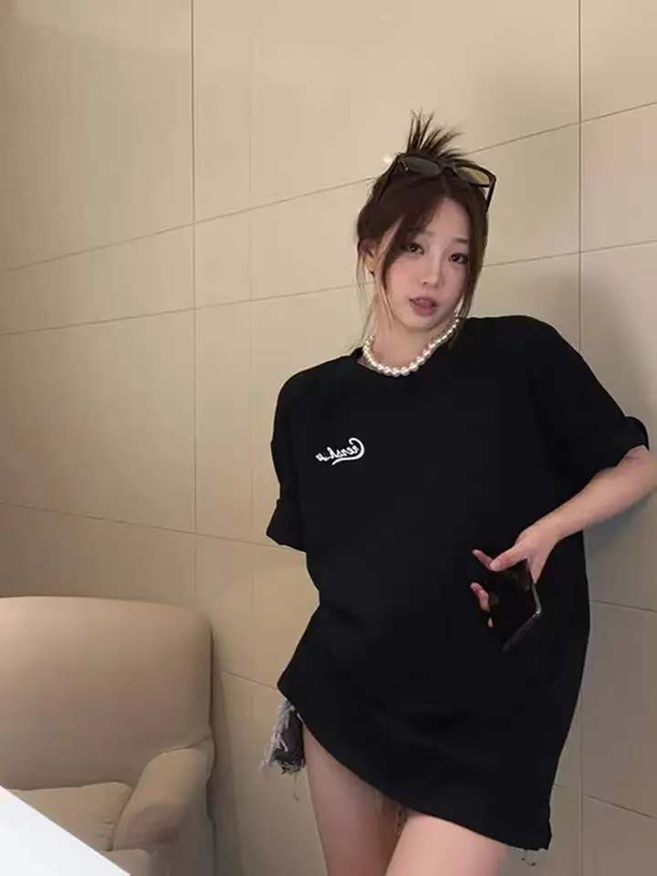 Pure Cotton Korean Style Loose Women's Clothing Fashion Wear Short Sleeve Top Mid-length Chic Design Sense Letter T-shirt Women's Trendy — feature 7