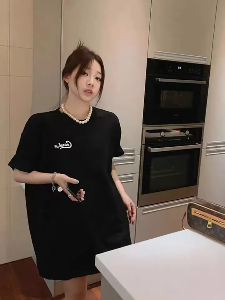 Pure Cotton Korean Style Loose Women's Clothing Fashion Wear Short Sleeve Top Mid-length Chic Design Sense Letter T-shirt Women's Trendy — feature 8