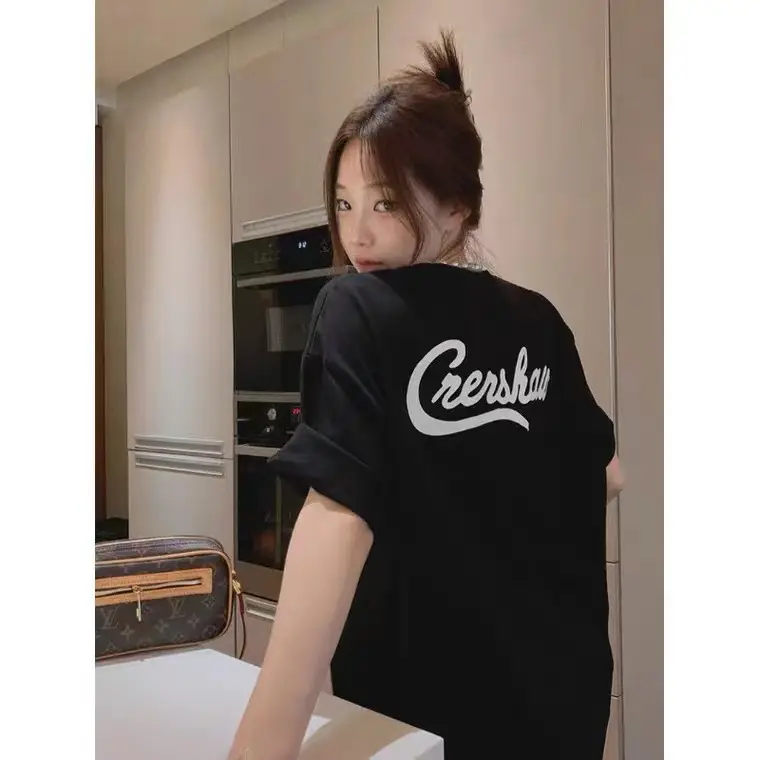 Pure Cotton Korean Style Loose Women's Clothing Fashion Wear Short Sleeve Top Mid-length Chic Design Sense Letter T-shirt Women's Trendy