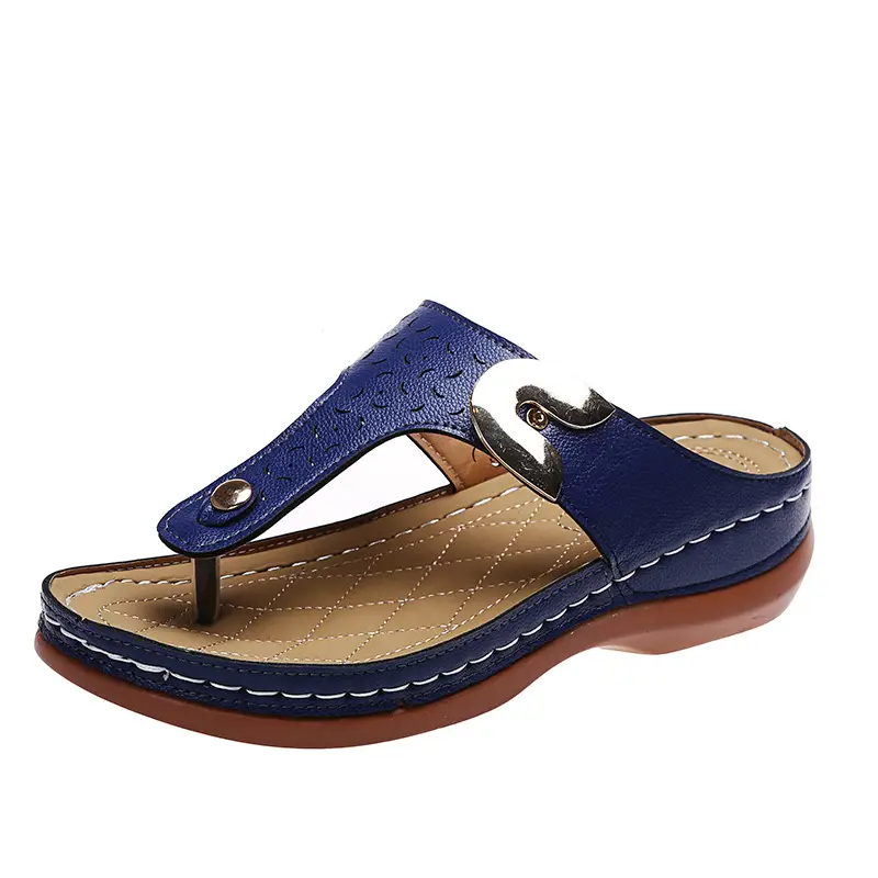 Women's Black Wedge Flip Flops Summer Sandals Large - Image 2