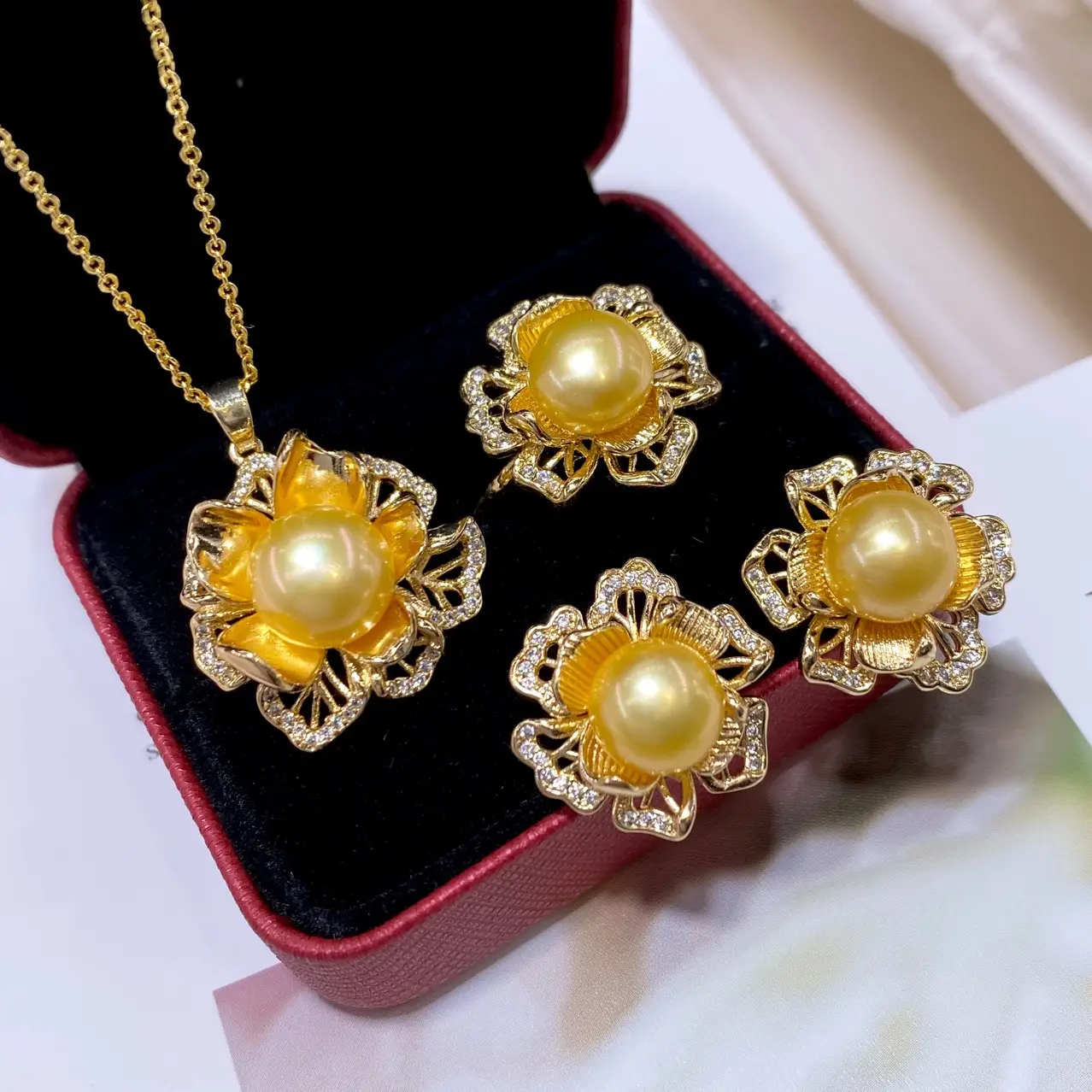 Freshwater Pearl Jewelry Set Gold Plated 3-Piece Set - Image 4