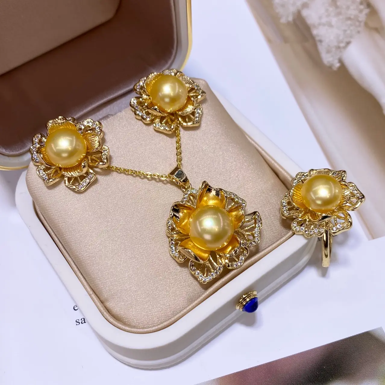 Freshwater Pearl Jewelry Set Gold Plated 3-Piece Set - Image 5