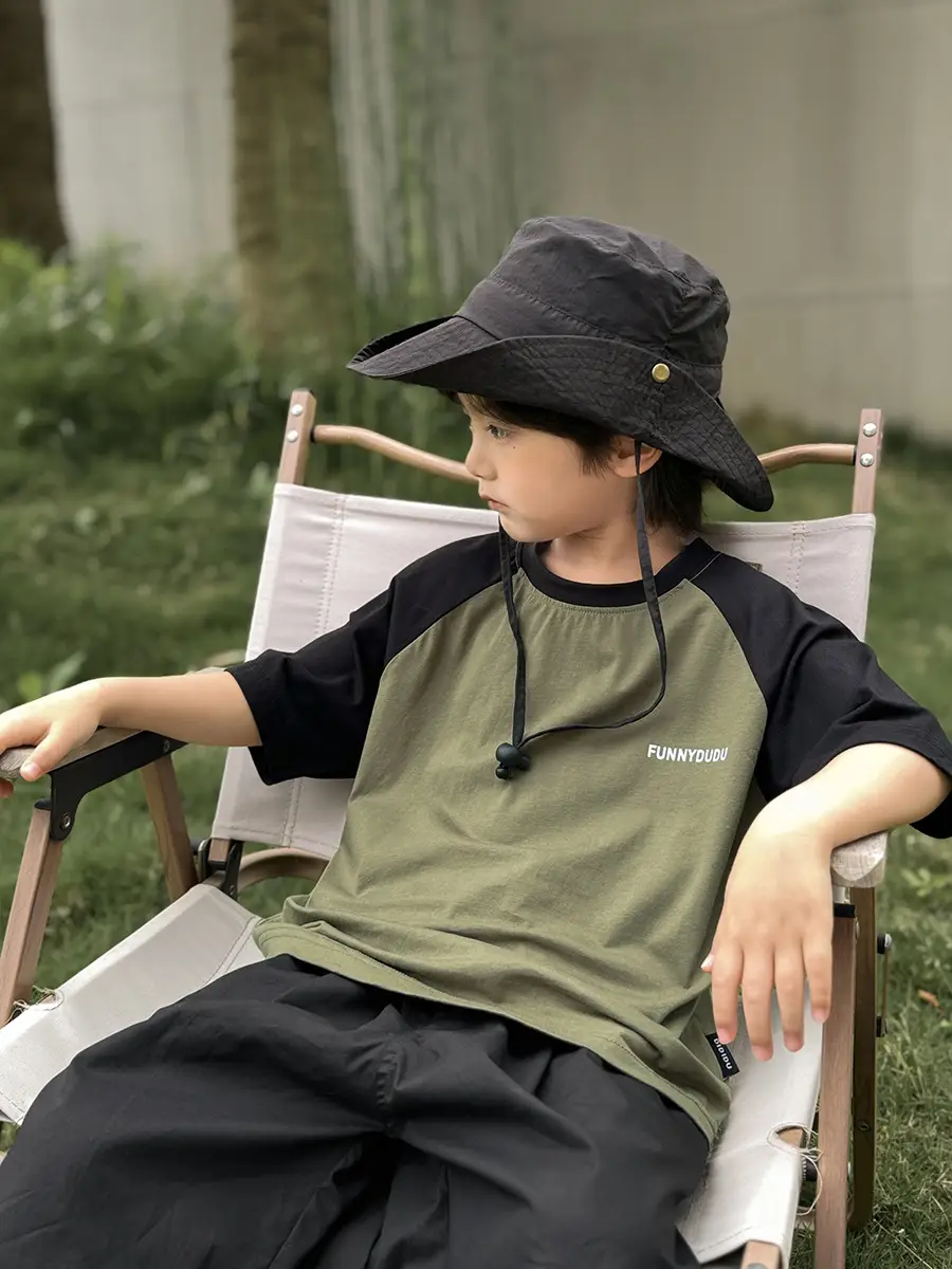 Korean Style Boys T-Shirt Pure Cotton Olive Green