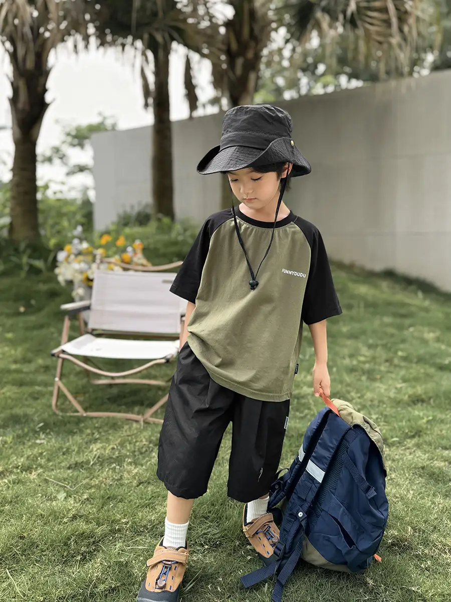 Korean Style Boys T-Shirt Pure Cotton Olive Green
