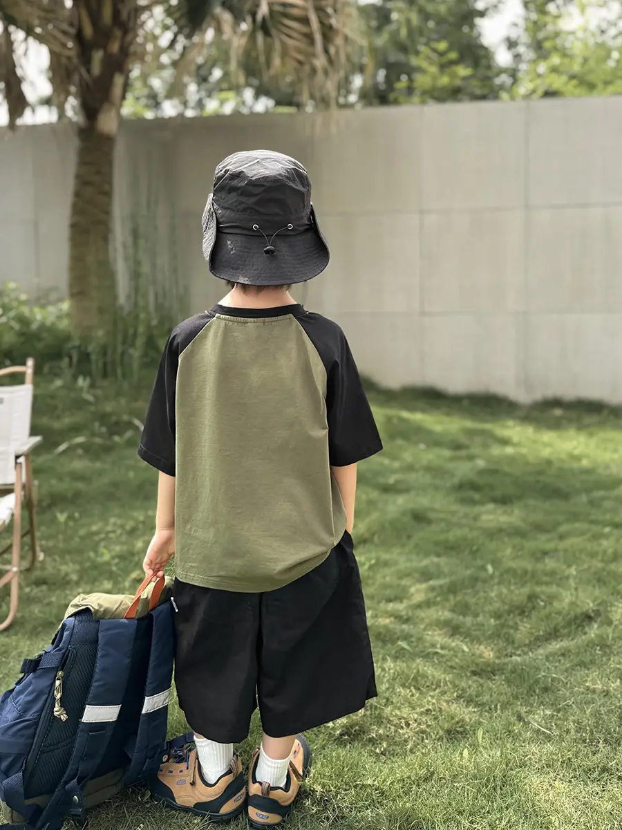 Korean Style Boys T-Shirt Pure Cotton Olive Green