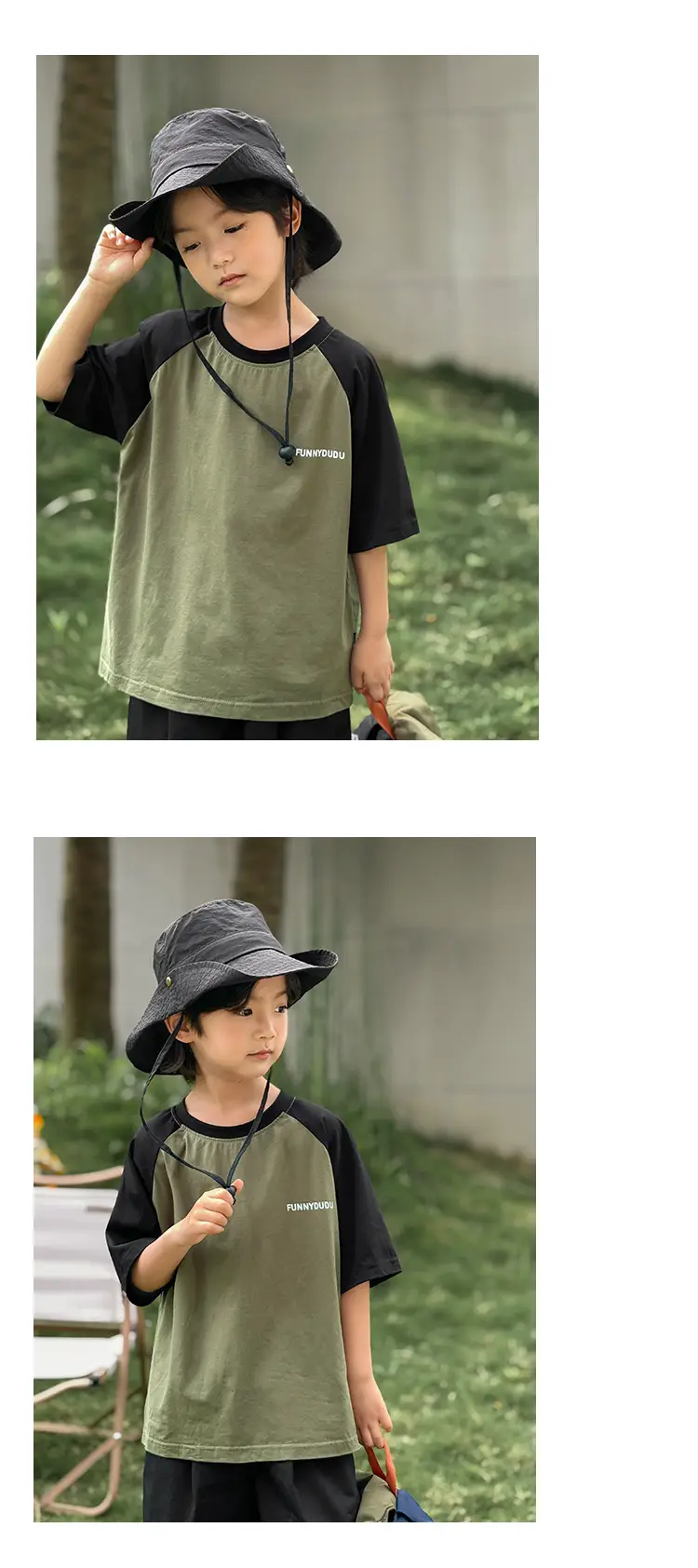 Korean Style Boys T-Shirt Pure Cotton Olive Green — feature 10