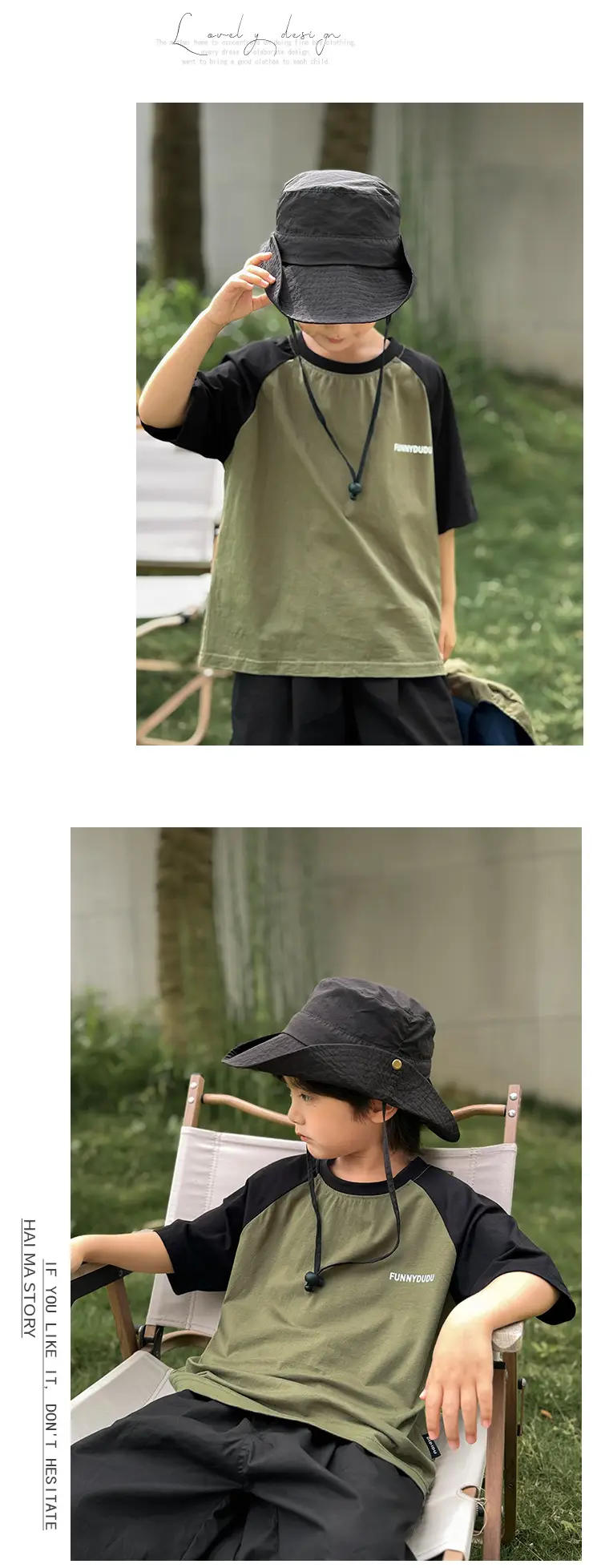 Korean Style Boys T-Shirt Pure Cotton Olive Green — feature 7