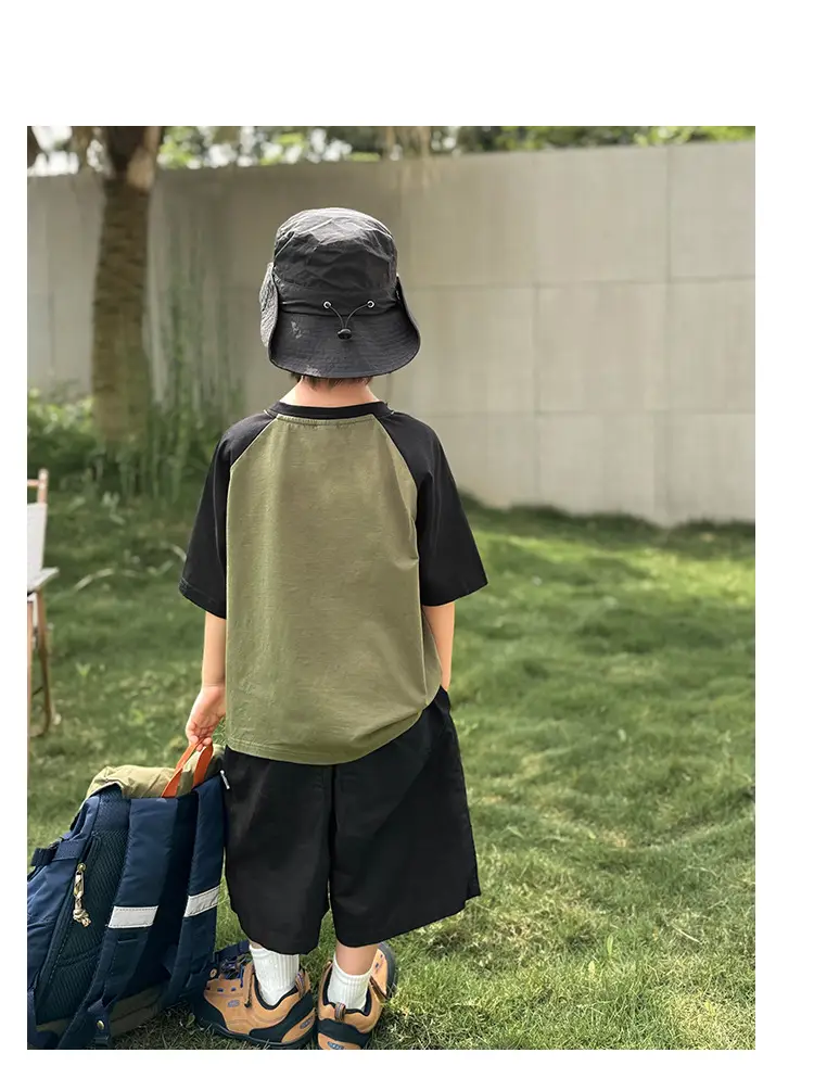 Korean Style Boys T-Shirt Pure Cotton Olive Green — feature 8