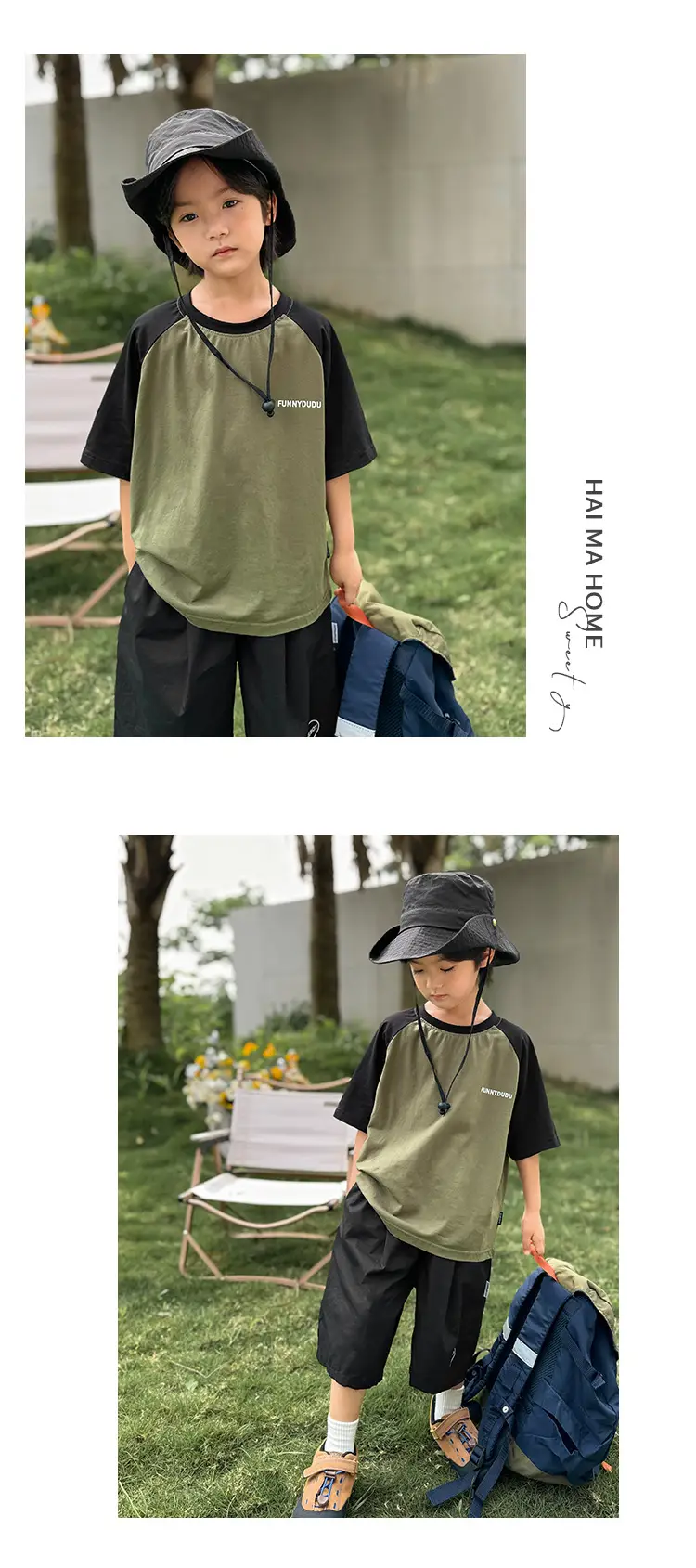Korean Style Boys T-Shirt Pure Cotton Olive Green — feature 9