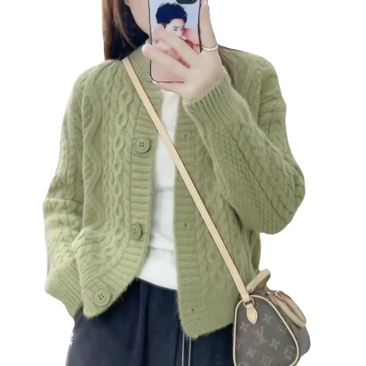 2025 Green Twist Knitted Cardigan Women - Image 9