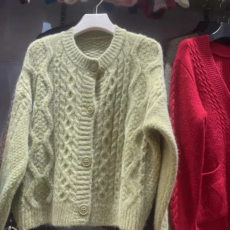 2025 Green Twist Knitted Cardigan Women — feature 20