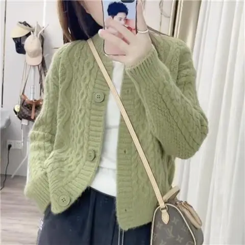 2025 Green Twist Knitted Cardigan Women — feature 21