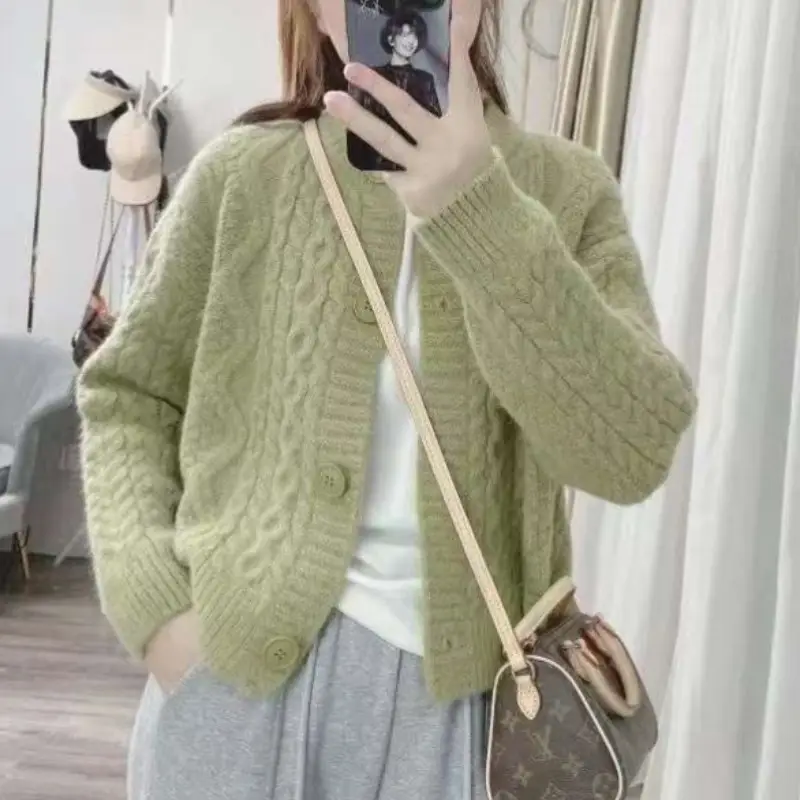 2025 Green Twist Knitted Cardigan Women — feature 25