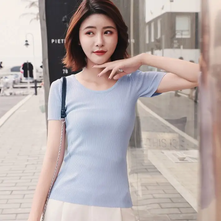 2024 New Summer Thin Ice Silk Slim-fit Crewneck T-shirt - Image 7