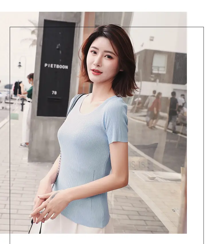 2024 New Summer Thin Ice Silk Slim-fit Crewneck T-shirt — feature 14