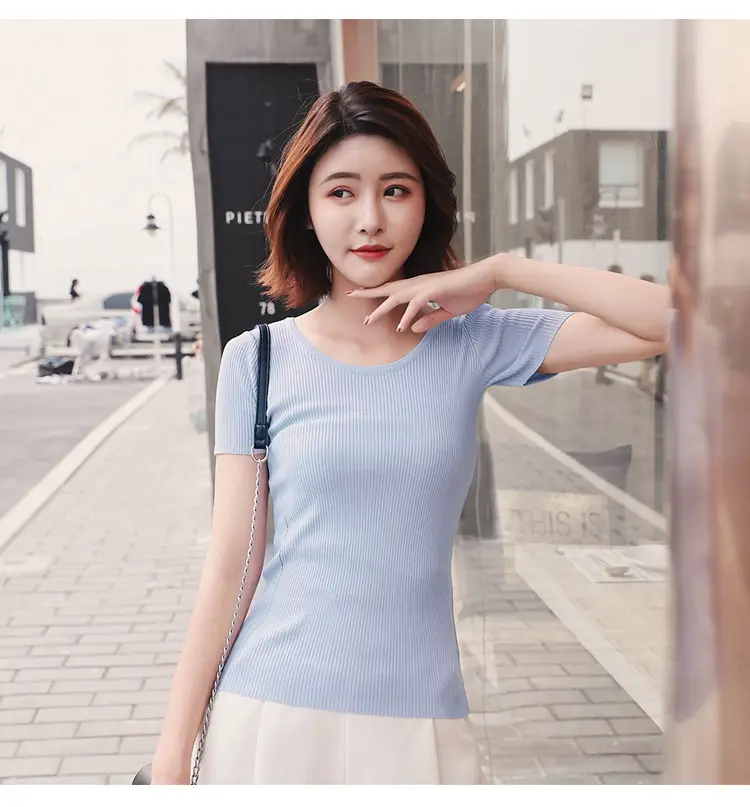 2024 New Summer Thin Ice Silk Slim-fit Crewneck T-shirt — feature 16