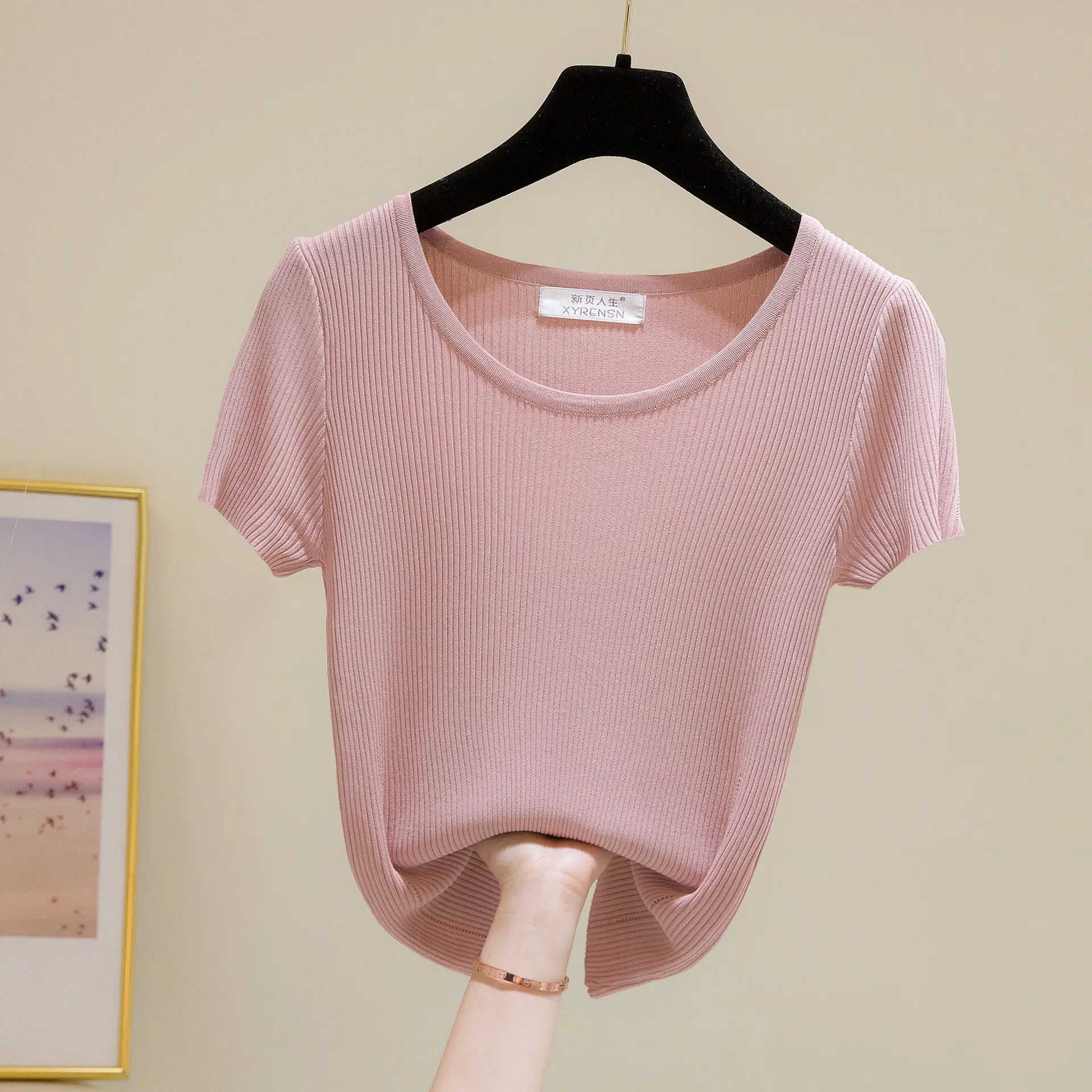2024 New Summer Thin Ice Silk Slim-fit Crewneck T-shirt - Image 3