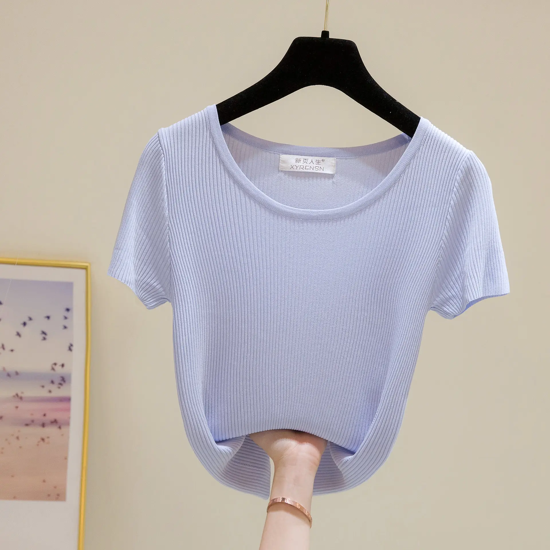2024 New Summer Thin Ice Silk Slim-fit Crewneck T-shirt - Image 5
