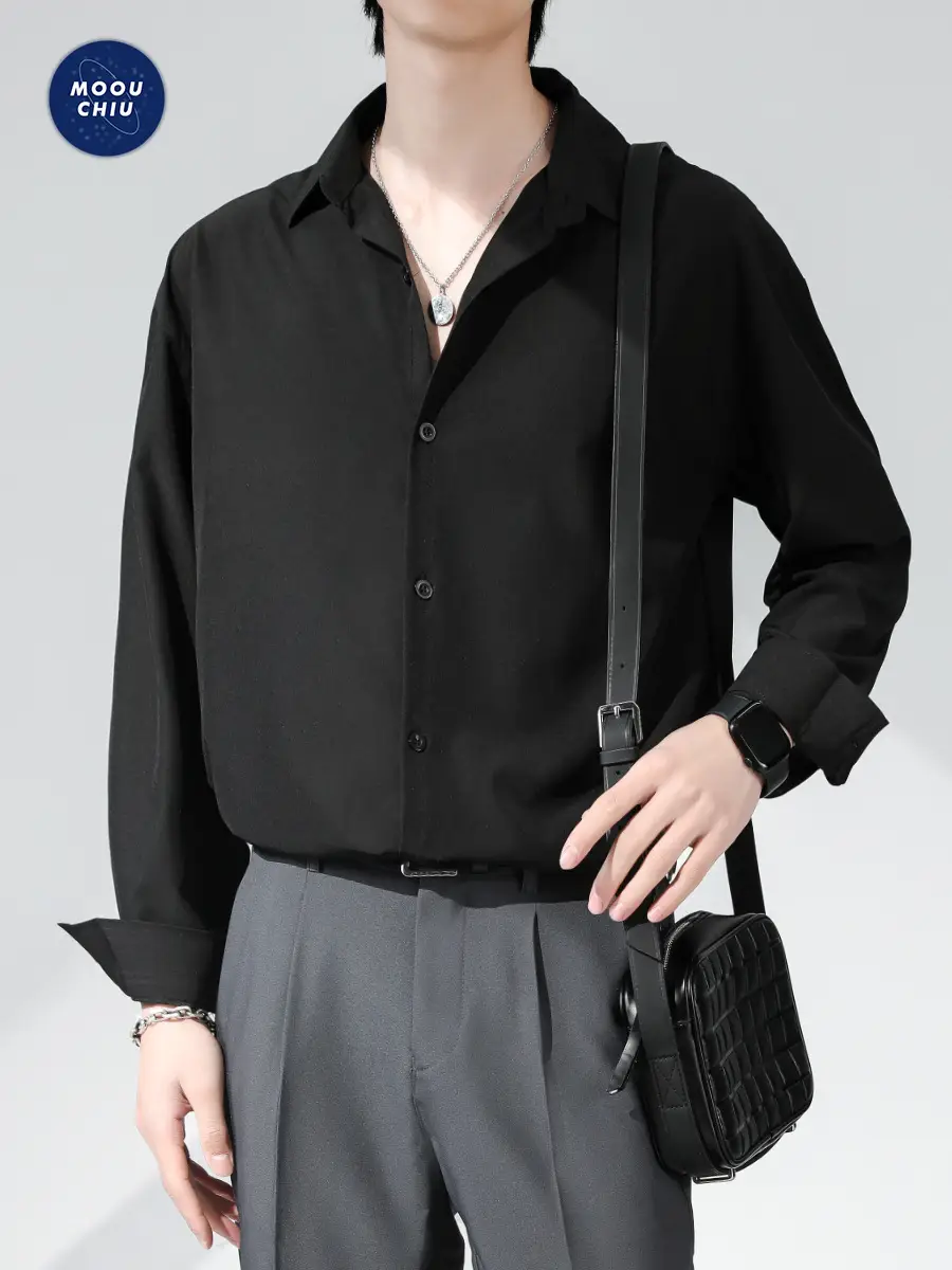 Men's Black Ice Silk Button Down Shirt - Image 17
