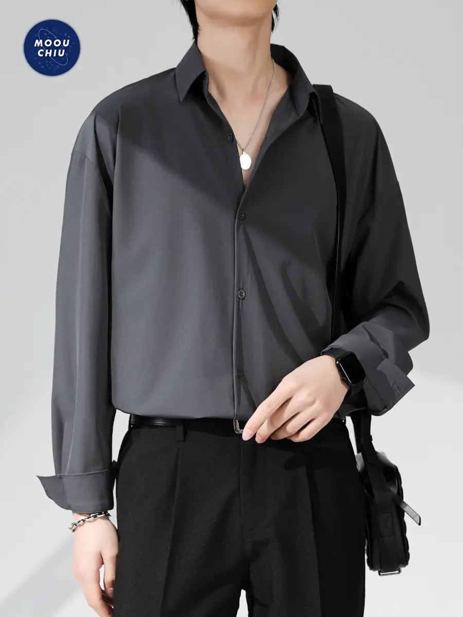 Men's Black Ice Silk Button Down Shirt - Image 19