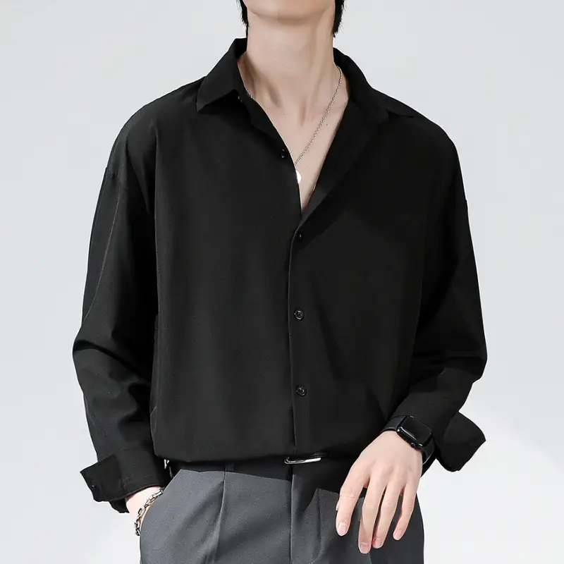 Men's Black Ice Silk Button Down Shirt - Image 2