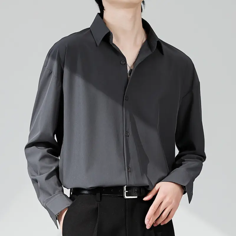 Men's Black Ice Silk Button Down Shirt - Image 3