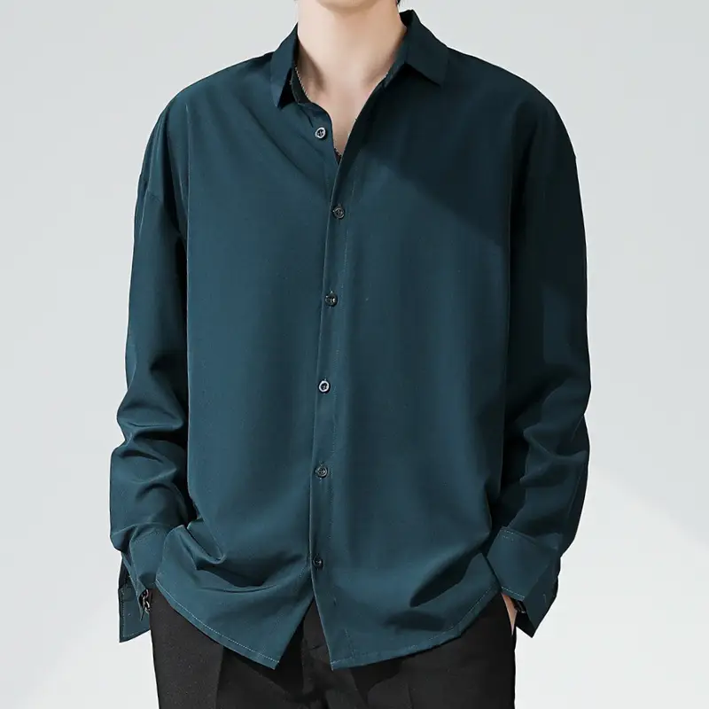 Men's Black Ice Silk Button Down Shirt - Image 7