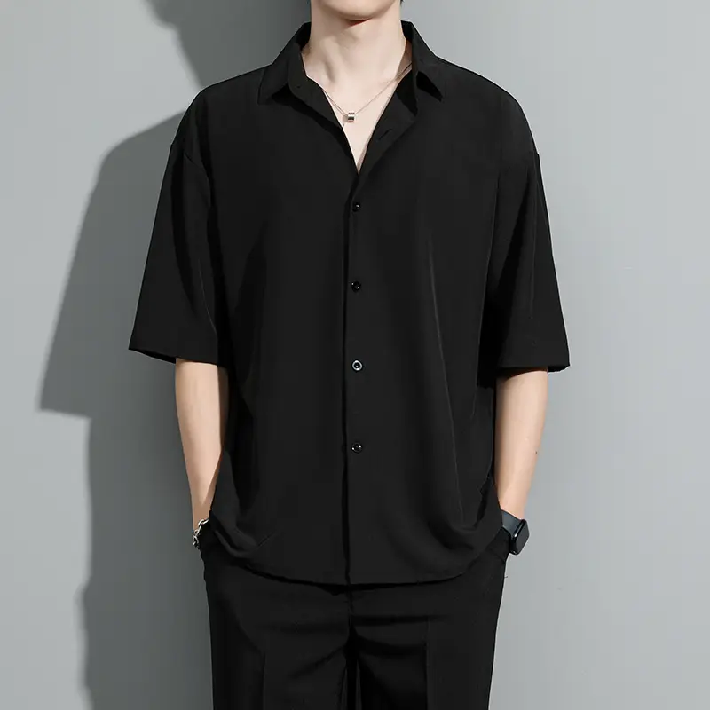 Men's Black Ice Silk Button Down Shirt - Image 9