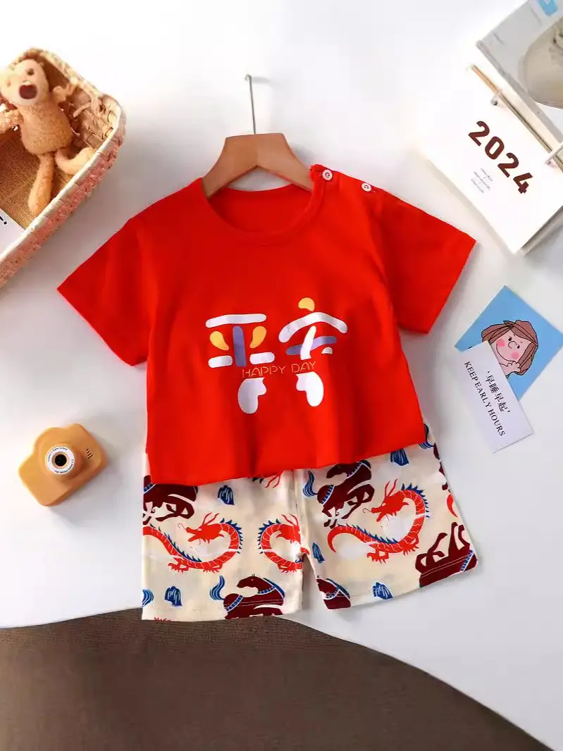 Baby T-Shirt Shorts Set Blue Orange Pure Cotton Boys Summer - Image 34