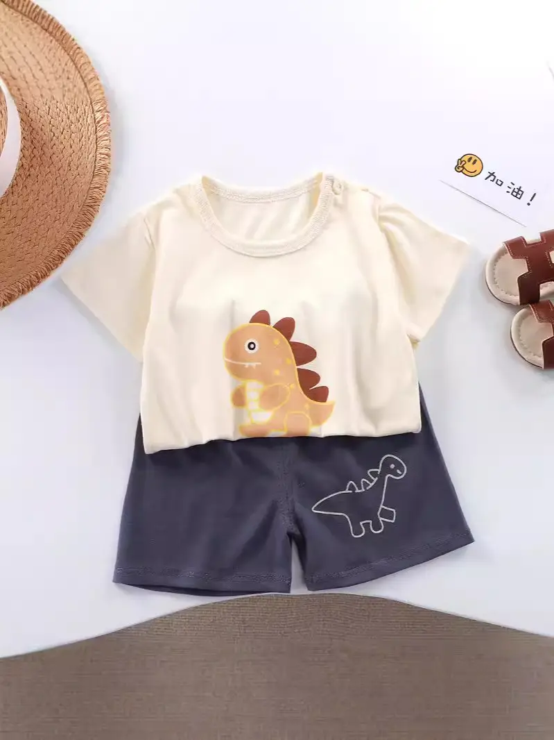 Baby T-Shirt Shorts Set Blue Orange Pure Cotton Boys Summer - Image 37