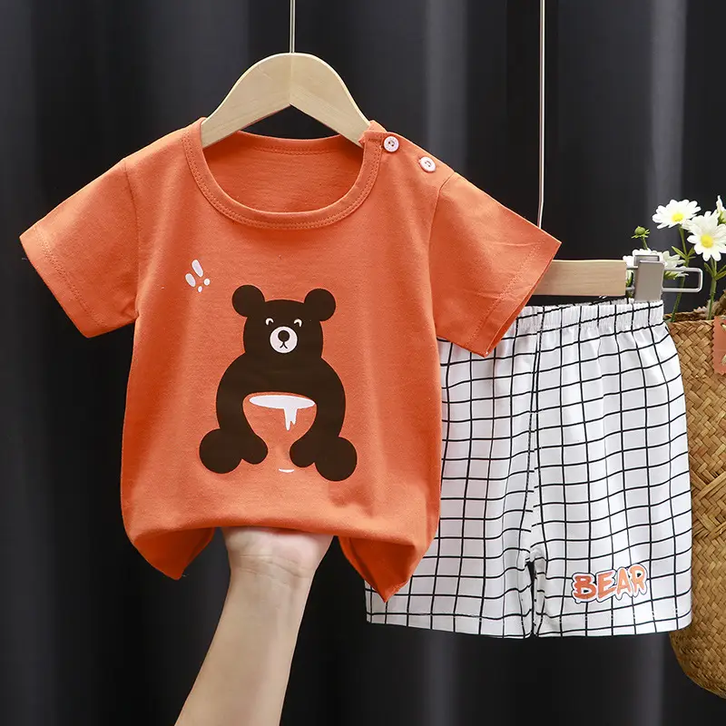 Baby T-Shirt Shorts Set Blue Orange Pure Cotton Boys Summer - Image 32
