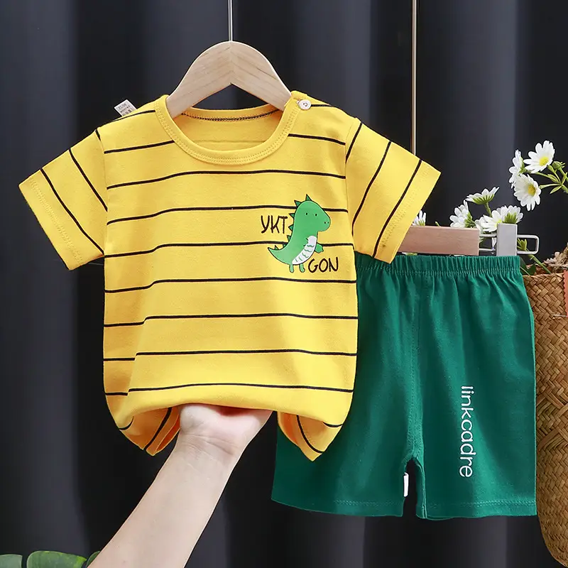 Baby T-Shirt Shorts Set Blue Orange Pure Cotton Boys Summer - Image 5