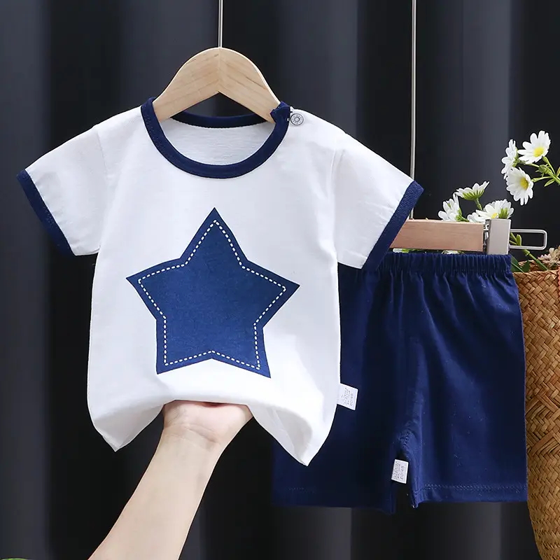 Baby T-Shirt Shorts Set Blue Orange Pure Cotton Boys Summer - Image 6