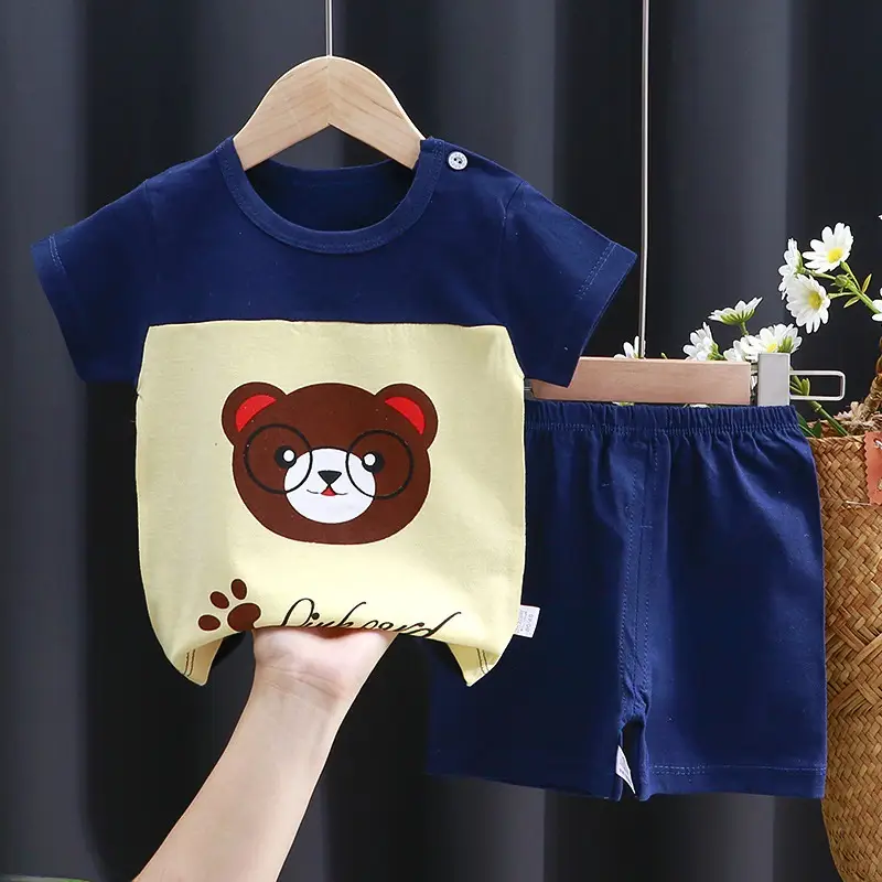Baby T-Shirt Shorts Set Blue Orange Pure Cotton Boys Summer - Image 9