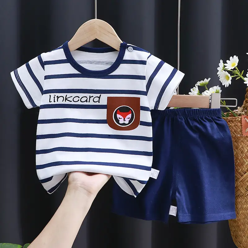 Baby T-Shirt Shorts Set Blue Orange Pure Cotton Boys Summer - Image 16