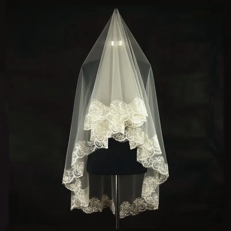 Bridal Veil 1.5m Lace Computer Embroidery Red - Image 2