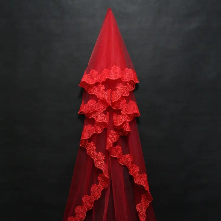 Bridal Veil 1.5m Lace Computer Embroidery Red - Image 4