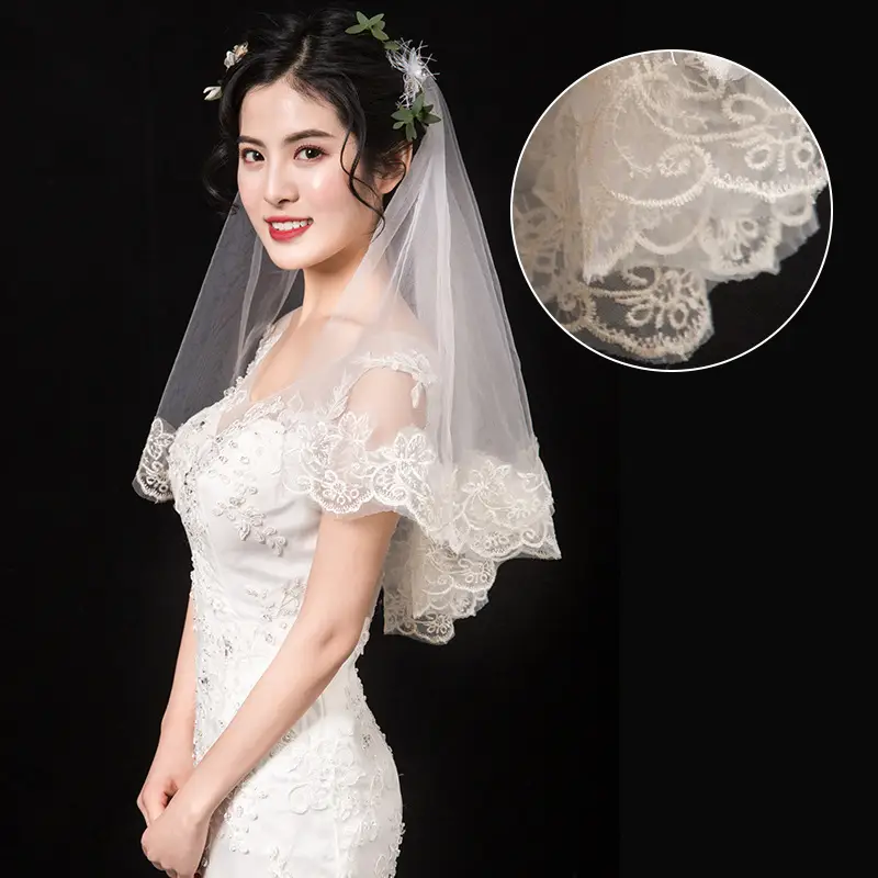 Bridal Veil 1.5m Lace Computer Embroidery Red — feature 3