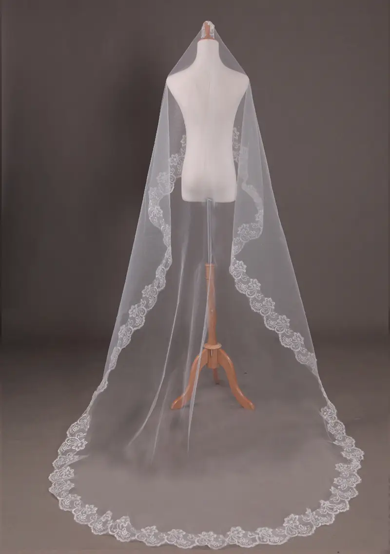 Bridal Veil 1.5m Lace Computer Embroidery Red — feature 7