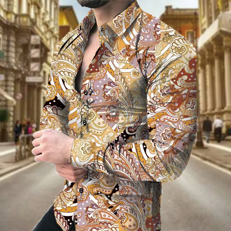 Men Digital Printed Cashew Flower Shirt Black Slim Fit - Image 2