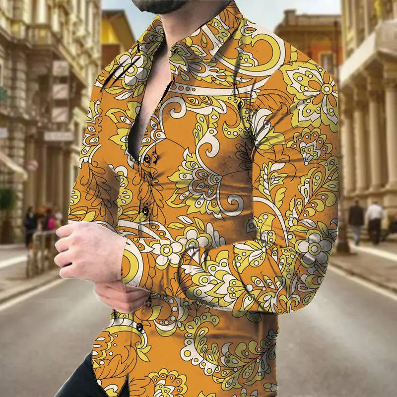 Men Digital Printed Cashew Flower Shirt Black Slim Fit - Image 8