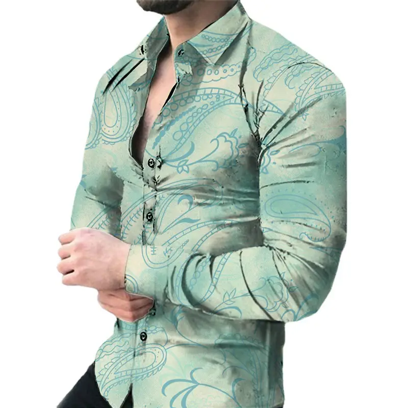 Men Digital Printed Cashew Flower Shirt Black Slim Fit - Image 31